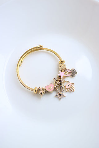 Pink Hamsa Music Charm Bracelet
