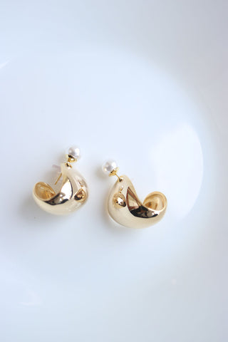 Pearl Gold slice Front Back Earrings