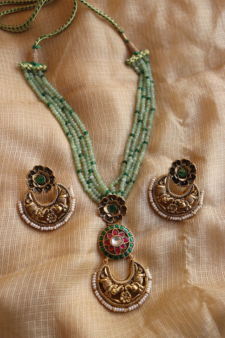 Green Beads Haathi Pendant Set