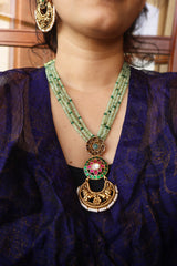 Green Beads Haathi Pendant Set