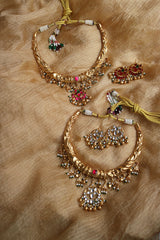 Antique Jadau Lotus Hasli Set