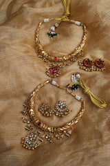 Antique Jadau Lotus Hasli Set