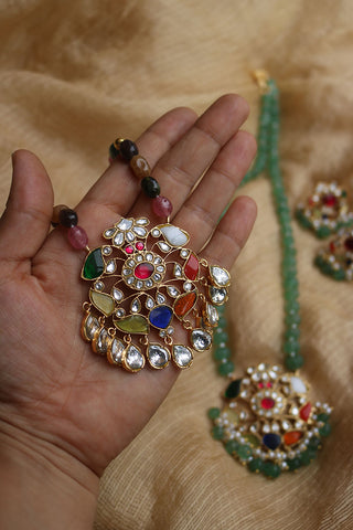 Multi Maala Jadau Pendant Set