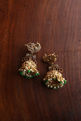 Peacock Ruby Green Jhumkas