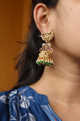 Peacock Ruby Green Jhumkas