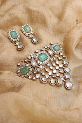 Mint Polki Drop Lines Choker Set
