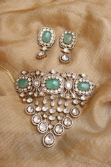 Mint Polki Drop Lines Choker Set