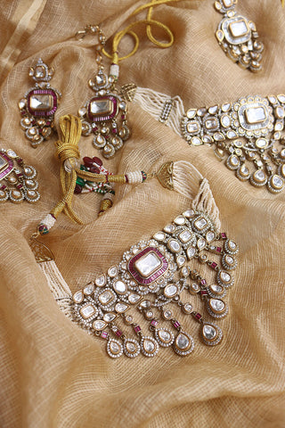 Vintage Polki Rani Choker set with Teeka