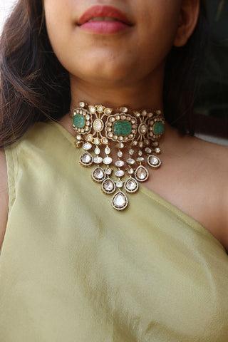Mint Polki Drop Lines Choker Set