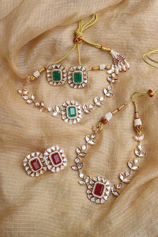 Kundan Rectangle Leaves Choker Set