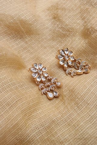 Kundan Flower Moon Chandelier Earrings