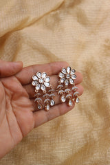 Kundan Flower Moon Chandelier Earrings