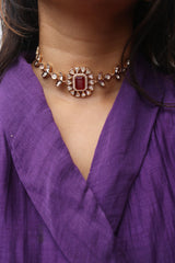 Kundan Rectangle Leaves Choker Set