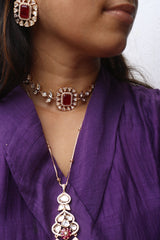 Kundan Rectangle Leaves Choker Set
