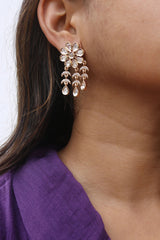 Kundan Flower Moon Chandelier Earrings