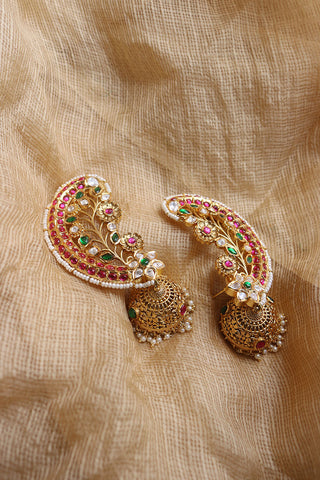 Statement Kundan Leaf Cuff Jhumkas