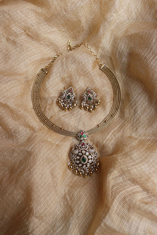 Kundan Peacock Hasli style Tilak Set
