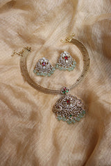 Kundan Red Peacock Hasli style set