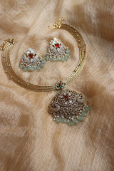Kundan Red Peacock Hasli style set