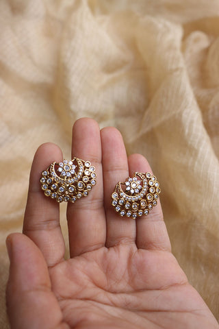 AD Chaand Flower Dull Gold Studs