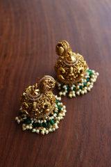 Intricate Statement Lakshmi Temple Jhumkas