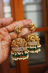 Intricate Statement Lakshmi Temple Jhumkas