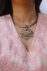 Kundan Red Peacock Hasli style set
