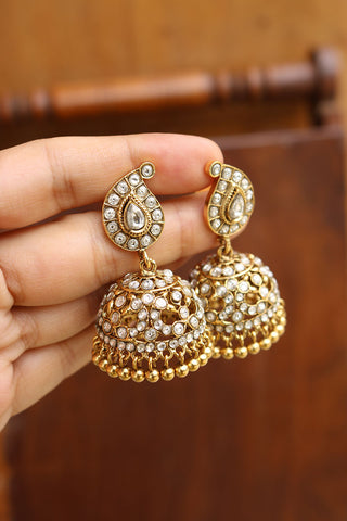 Paisley Kundan White Jhumkas