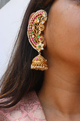 Statement Kundan Leaf Cuff Jhumkas