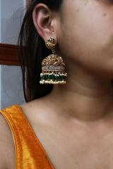 Intricate Statement Lakshmi Temple Jhumkas