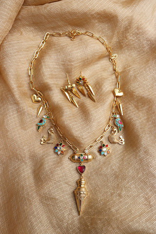 Multi Charms Rivet Necklace Set