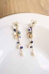Pearl Matte Blue Flower Earrings