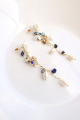 Pearl Matte Blue Flower Earrings
