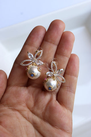 Elegant AD Pearl Multi Stone Studs