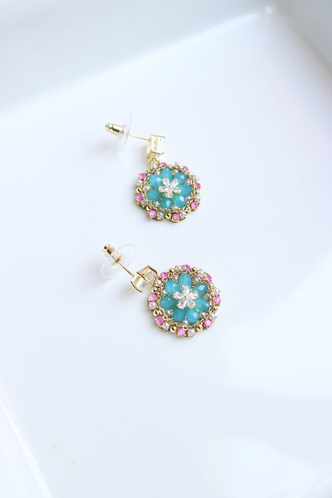 HANDMADE PINK AND BLUE FABRIC EARRINGS EVA - TELA NAARI – TelaNaari