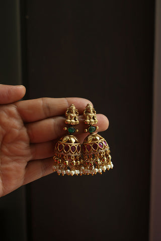 Lakshmi Emerald Oval Jhumkas