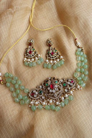 AD Kundan Peacock Green Choker Set