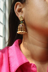 Lakshmi Emerald Oval Jhumkas