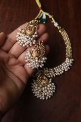 Peacock Cluster Pearls Short Set