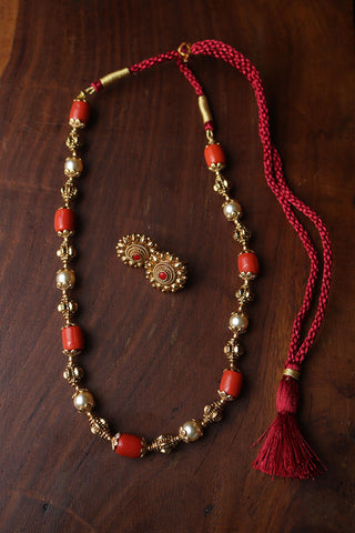 Coral Pearl Maala Set
