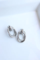 Silver Oval Twist Earrings