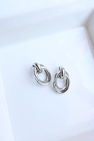 Silver Oval Twist Earrings