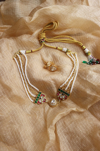 Kundan Centre Stone Pearls Choker Set