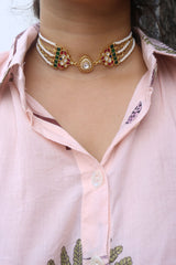 Kundan Centre Stone Pearls Choker Set
