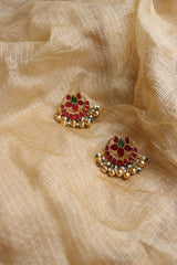Ruby Jadau Chaand Flower Studs