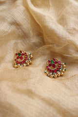 Ruby Jadau Chaand Flower Studs