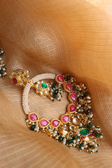 Ruby Green Kundan Chime Earrings