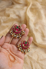 Ruby Jadau Chaand Flower Studs