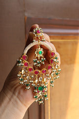 Ruby Green Kundan Chime Earrings