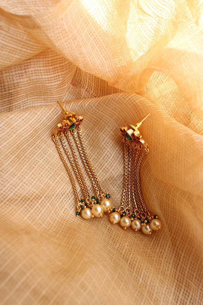 Ruby Green Lotus Chain Earring zahana